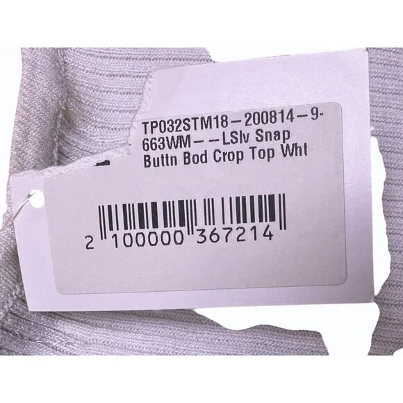 NWT 2Bella Cropped Ribbed Stretch Long Sleeve Top Snap Front L White Y2K Style - Picture 9 of 11